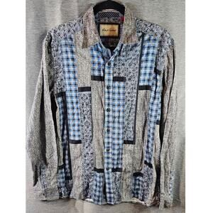 Robert Graham Knowledge Wisdom Truth Patch Pattern Shirt Blue/Gray Sz M